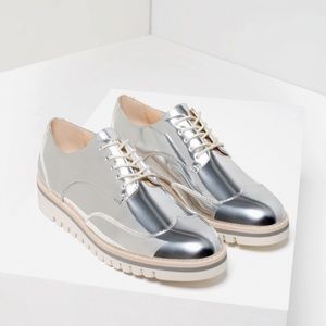 Zara Silver Platform Oxford Shoes